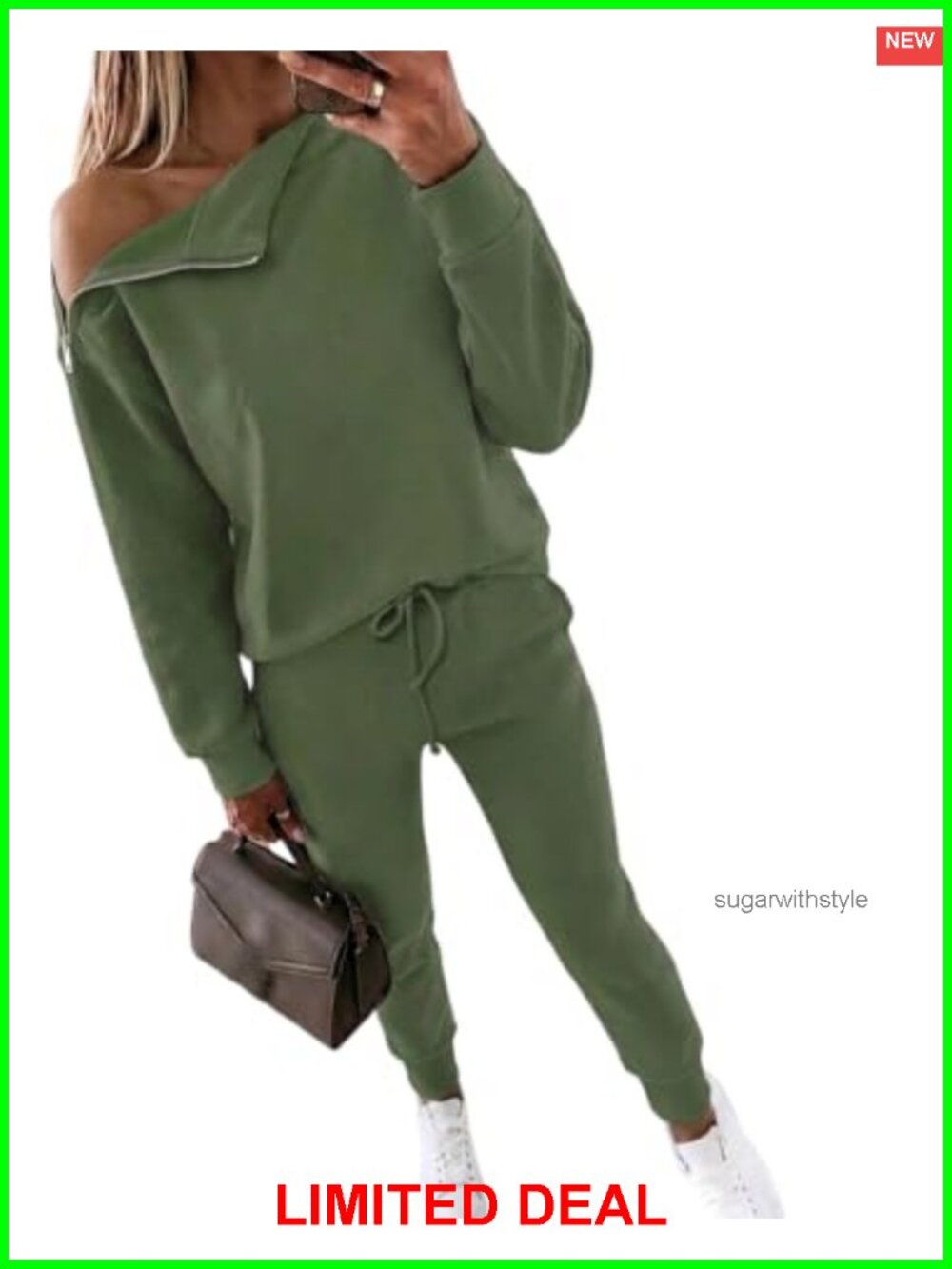 Women's 2 Piece Tracksuit Set Mock Neck Zip Sweatshirt Joggers Polyester
